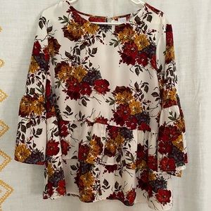 Floral Ruffled Top with Bell Sleeves
